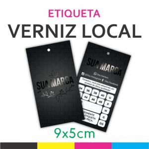 Etiqueta Couchê 300g 9x5cm 4x4 Laminação Fosca e Verniz Localizado F/V Corte Reto 