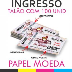 Ingresso Papel Moeda Alta Segurança 10,5x5cm Laser  Talões com 100 unid Numerado